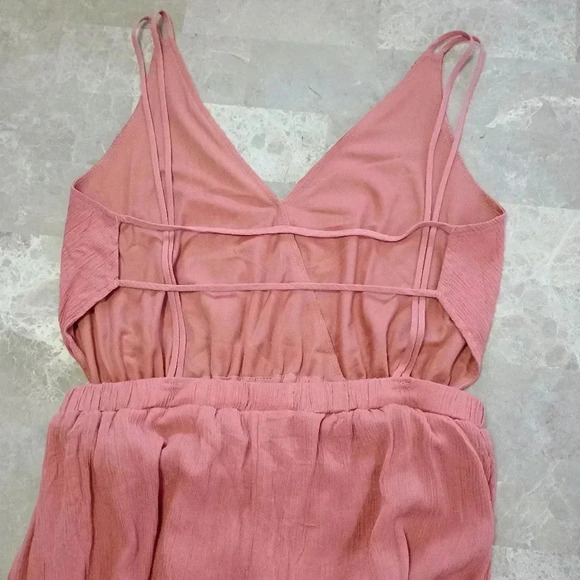 Lulus Maxi Dress Womens Medium Lost In Paradise Rusty Rose Strappy Back Slit - Picture 11 of 13